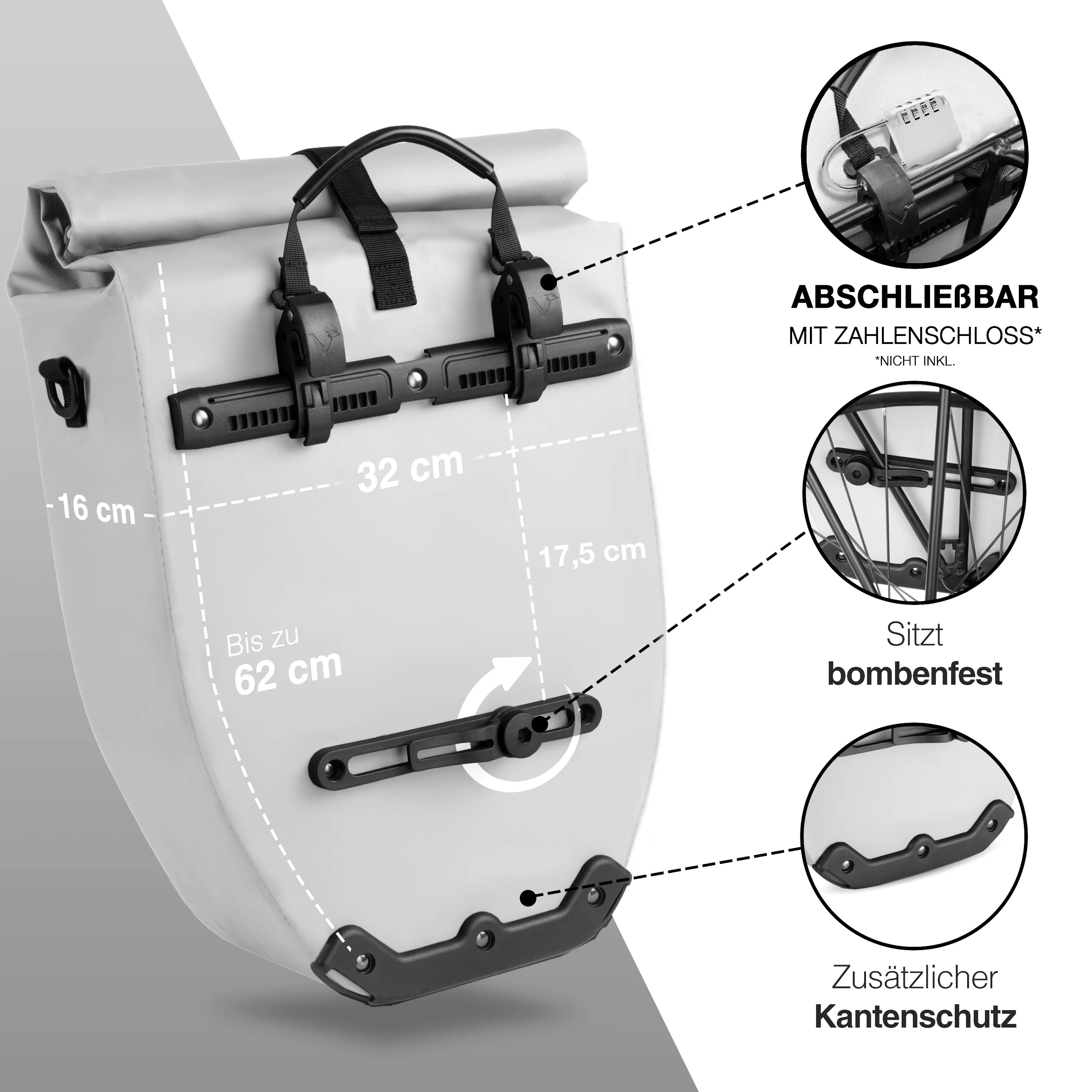 Valkental Bike Bag Gepäckträgertasche - Vollreflektierend, 28l Volumen