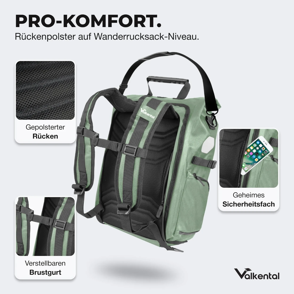Valkental ValkPro 3in1 Fahrradtasche - Green Reflective, 22l bis 26l Volumen