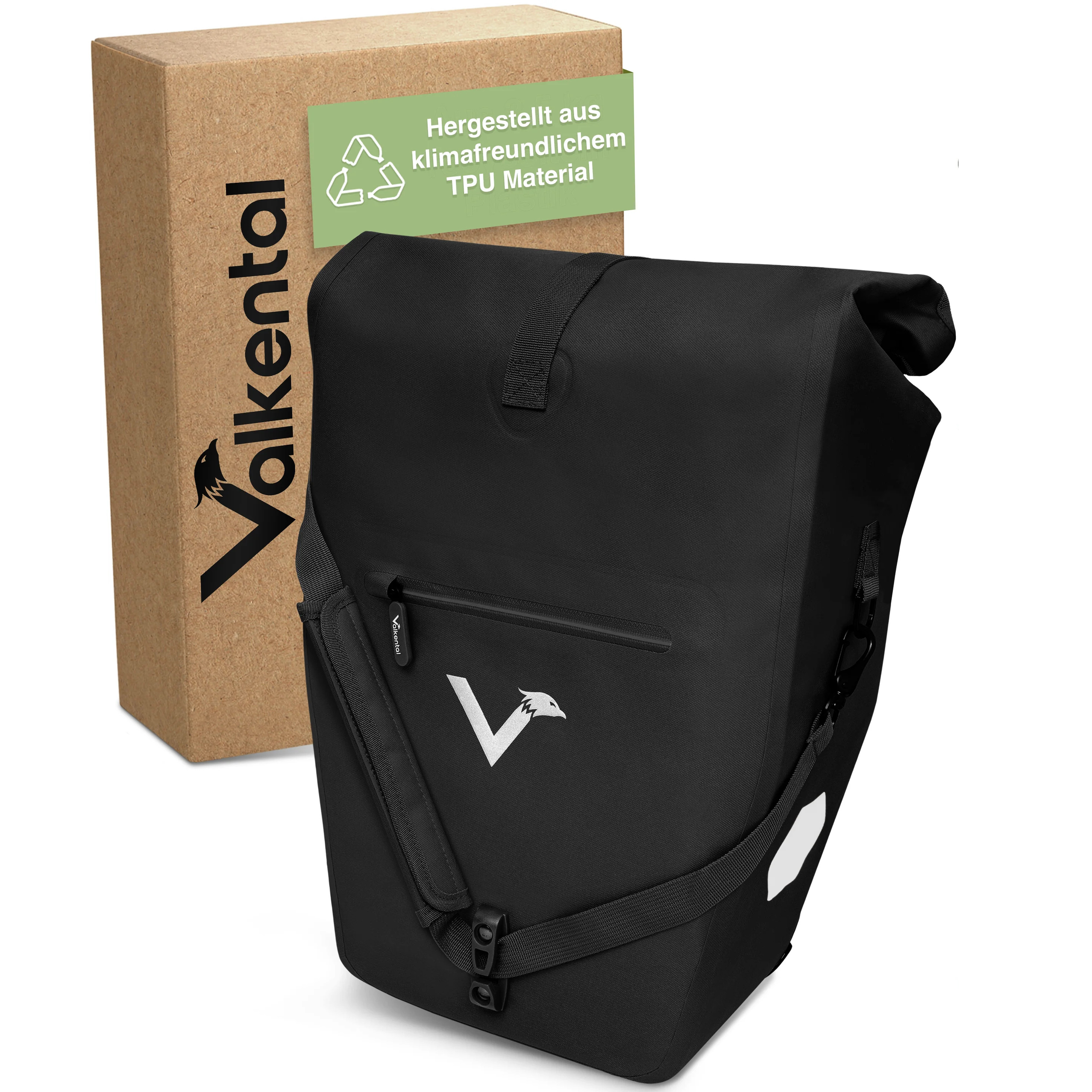 Valkental Bike Bag Urban Gepäckträgertasche - Black, 22l - 28l Volumen, PVC-frei