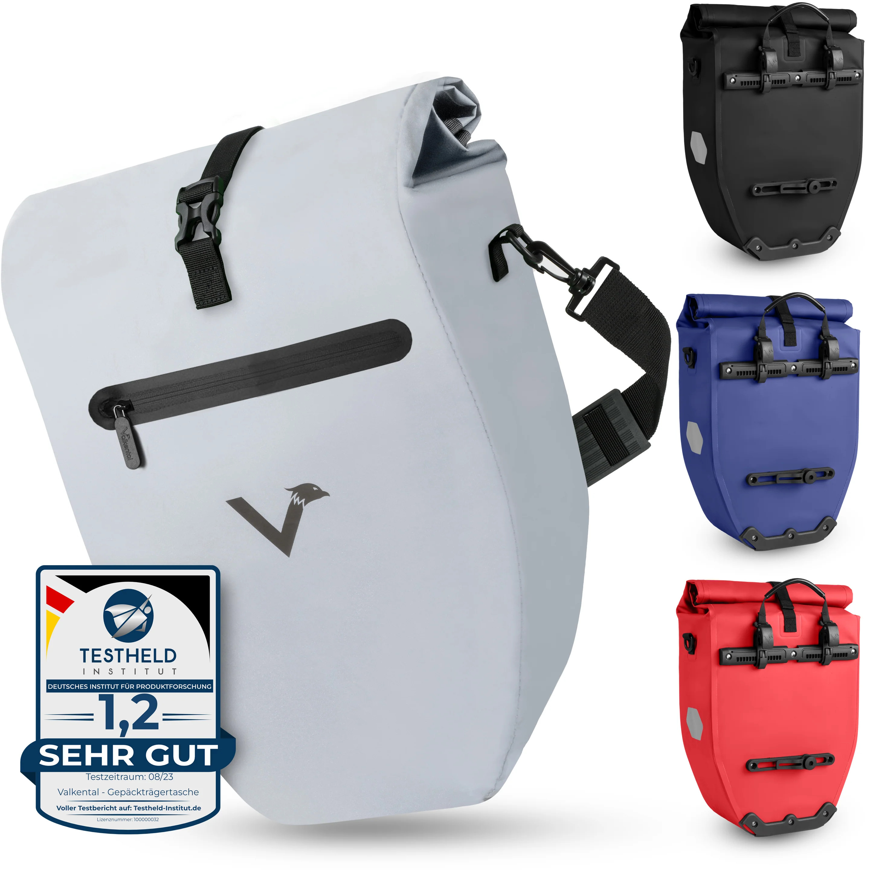 Valkental Bike Bag Gepäckträgertasche - Vollreflektierend, 28l Volumen