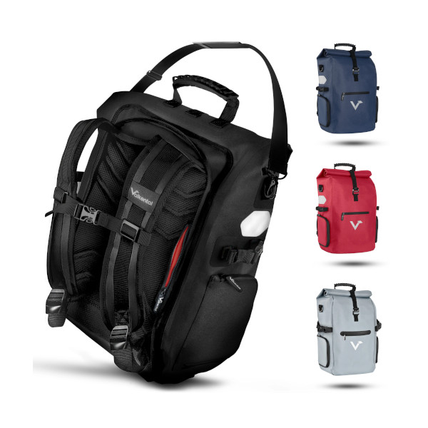 Valkental ValkPro 3in1 Fahrradtasche, Schwarz - 22l bis 26l Volumen