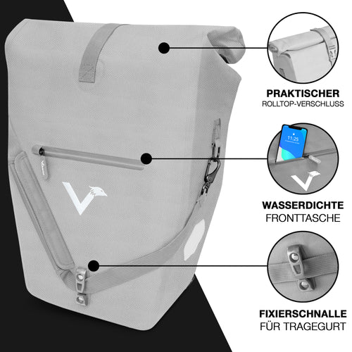 Valkental Bike Bag Urban Gepäckträgertasche - Black, 22l - 28l Volumen, PVC-frei