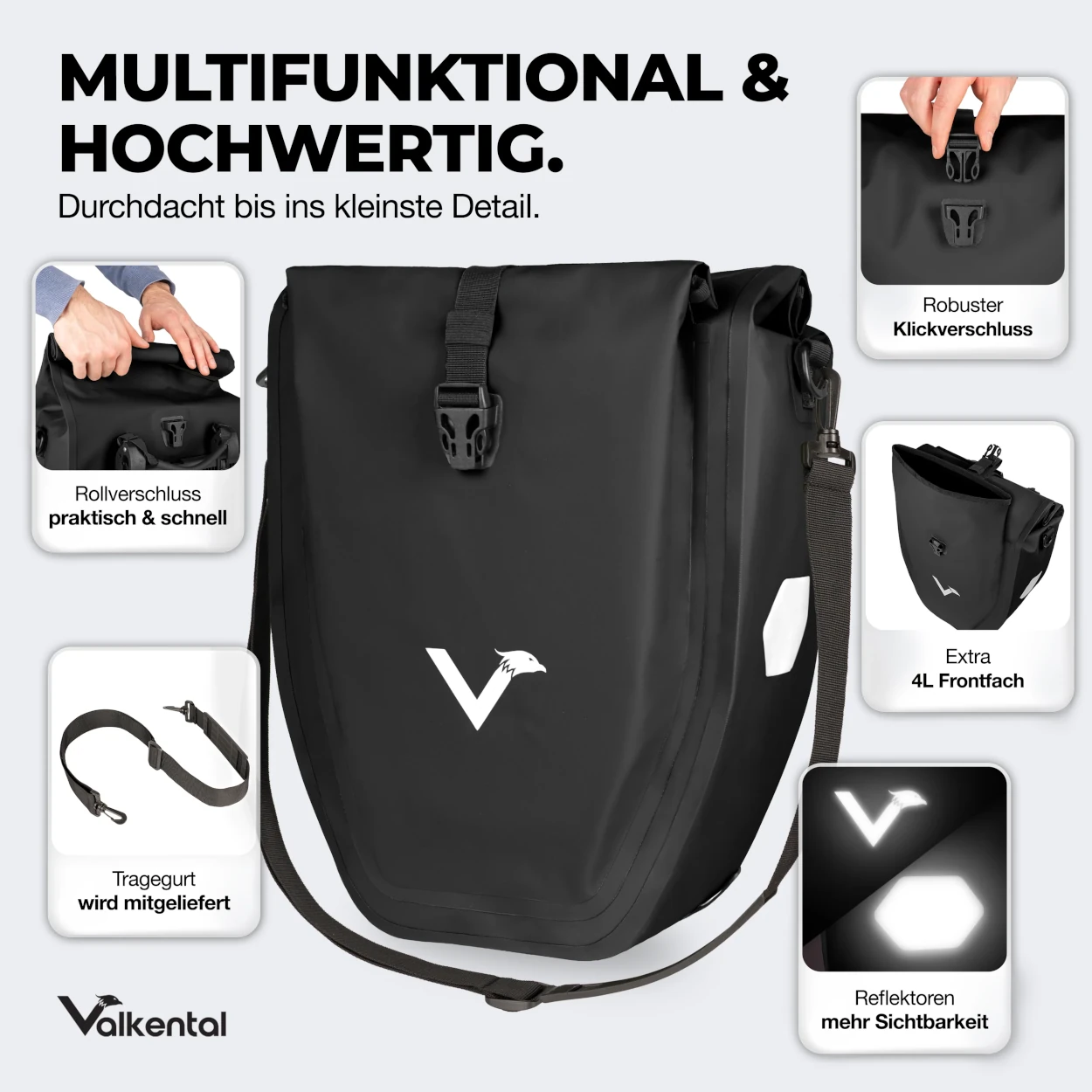 Valkental Bike Bag Gepäckträgertasche, Black - 32l Volumen