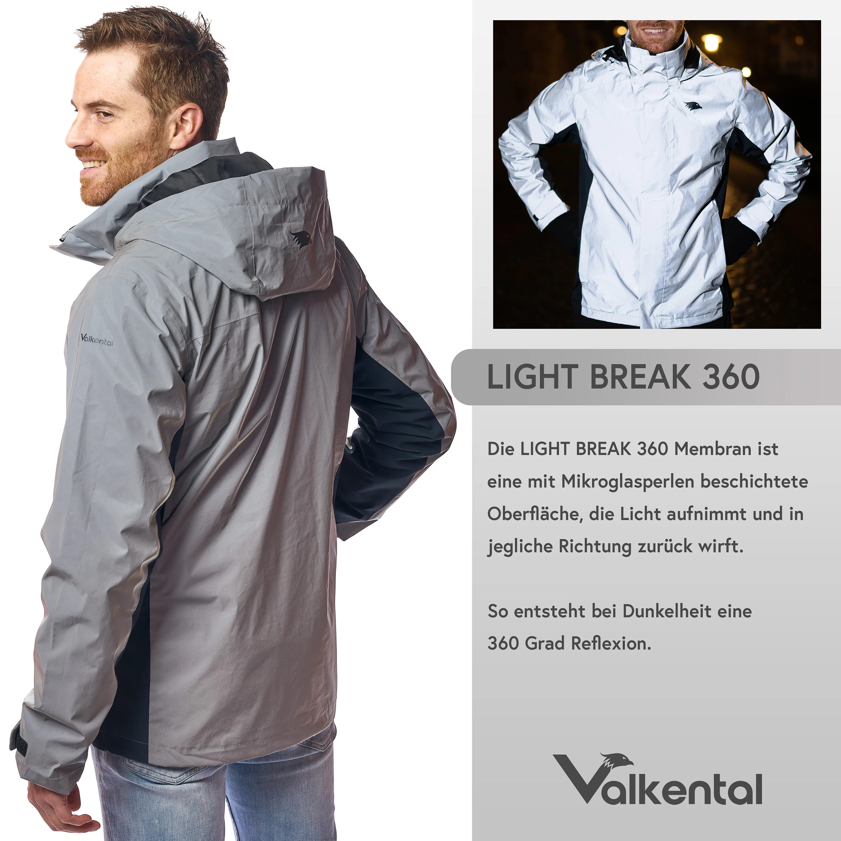 Valkental 3in1 Smart Jacket, Wasserdichte Jacke - mit Fleece, Herren, Reflective/Grau, M