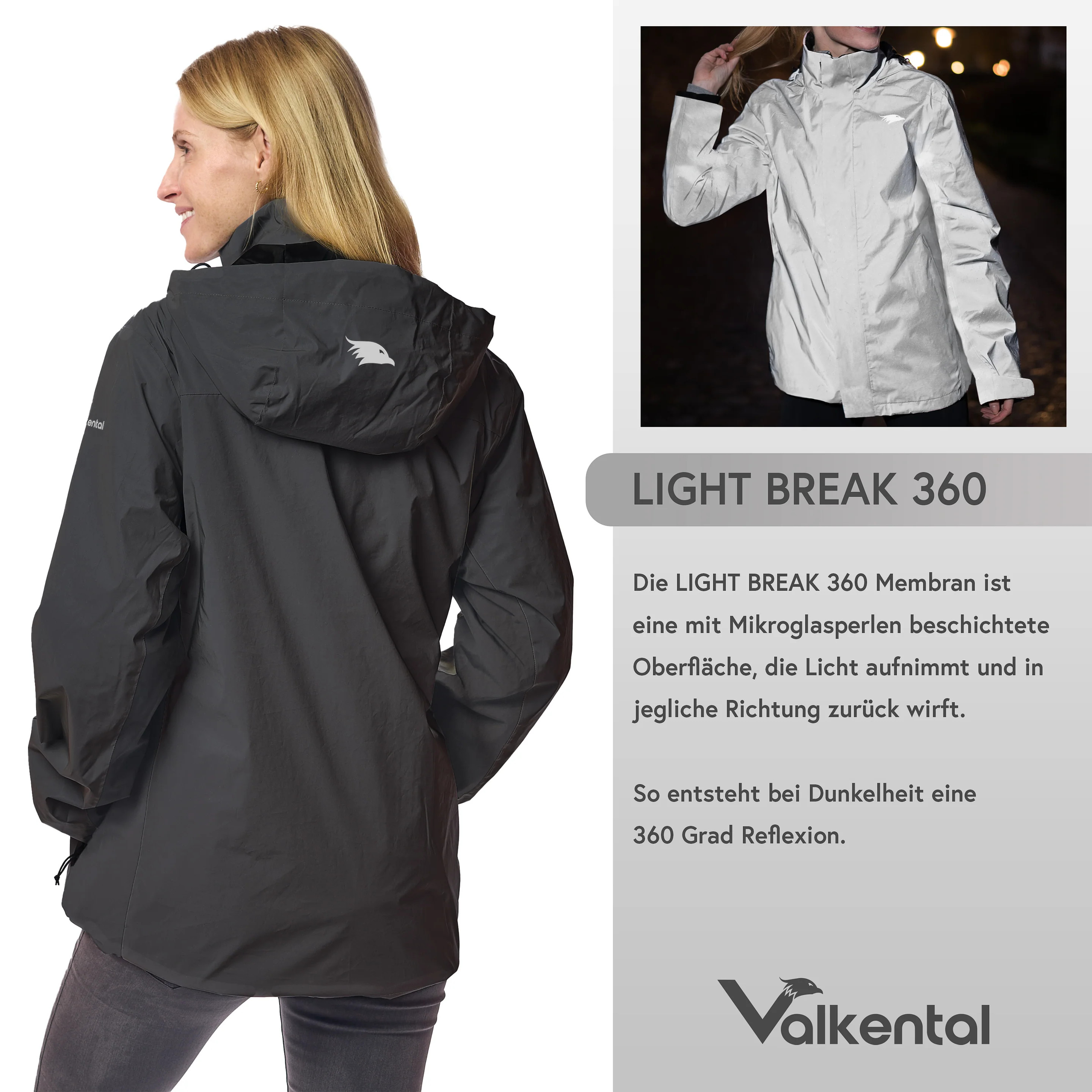 Valkental 3in1 Smart Jacket, Wasserdichte Jacke - mit Fleece, Damen, Reflective/Schwarz, L