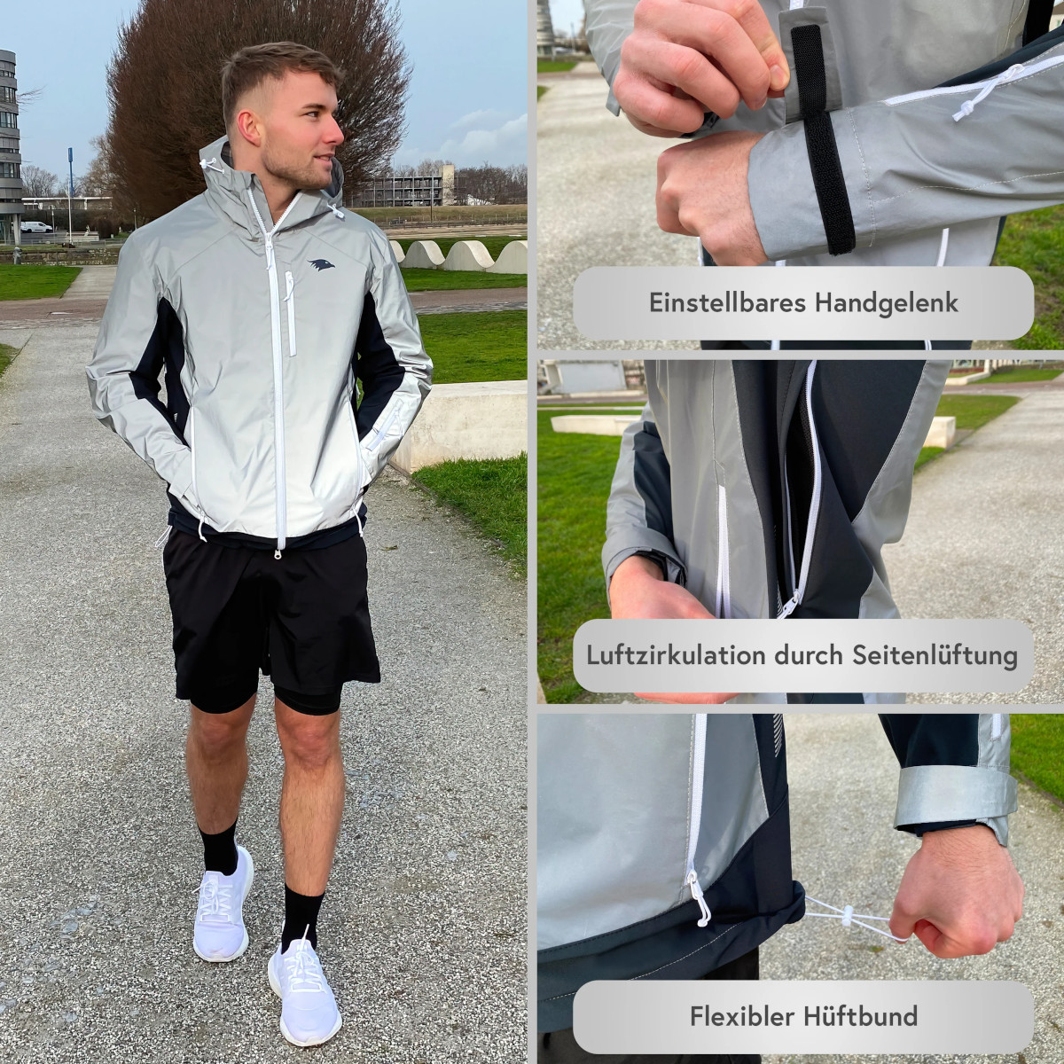 Valkental Reflektierende Funktionsjacke, Herren - Reflective Grey, XXL
