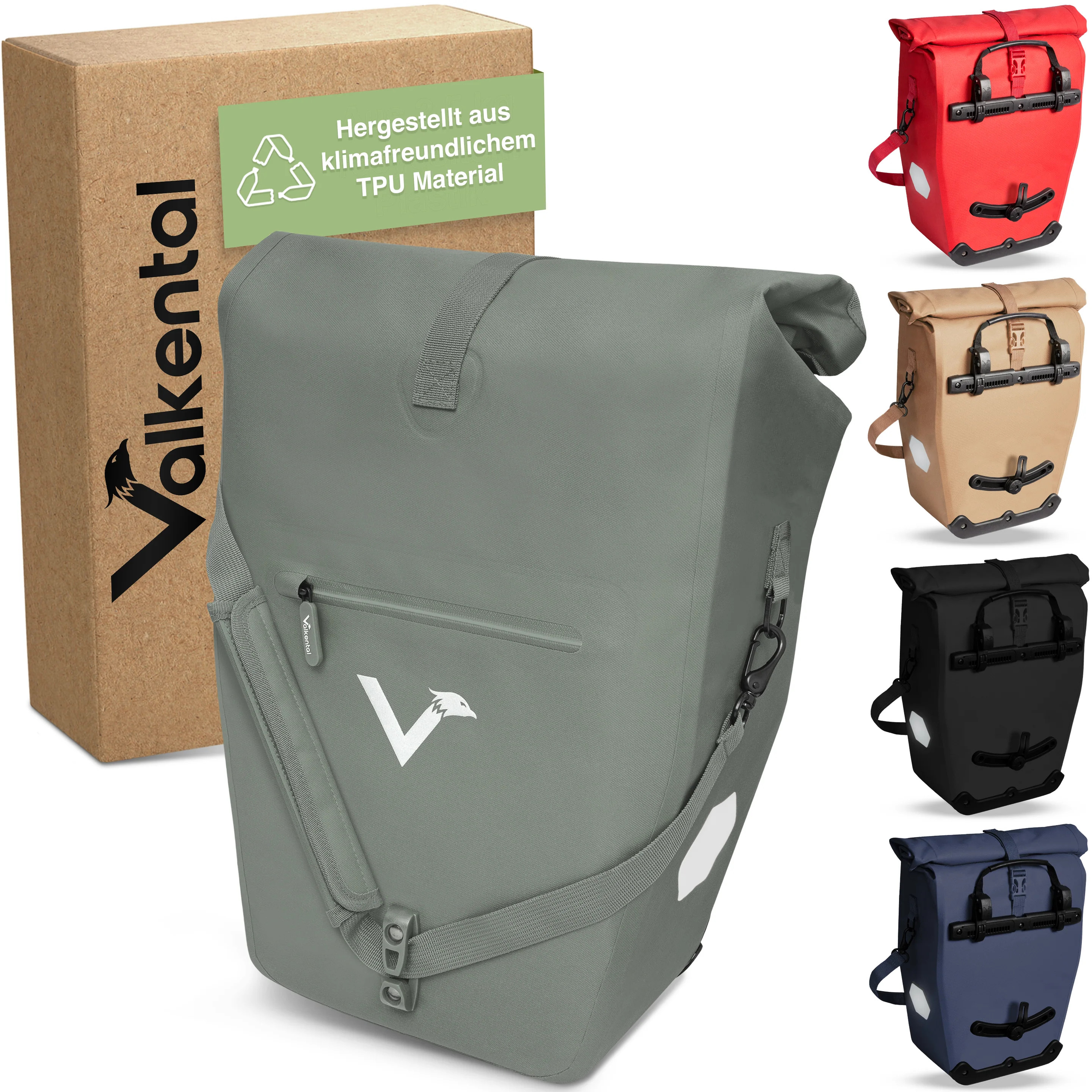 Valkental Bike Bag Urban Gepäckträgertasche - Seegras, 22l - 28l Volumen, PVC-frei