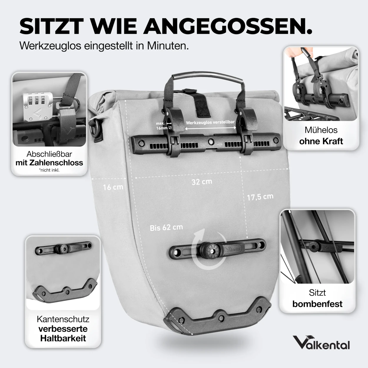 Valkental Bike Bag Gepäckträgertasche, Reflective - 32l Volumen
