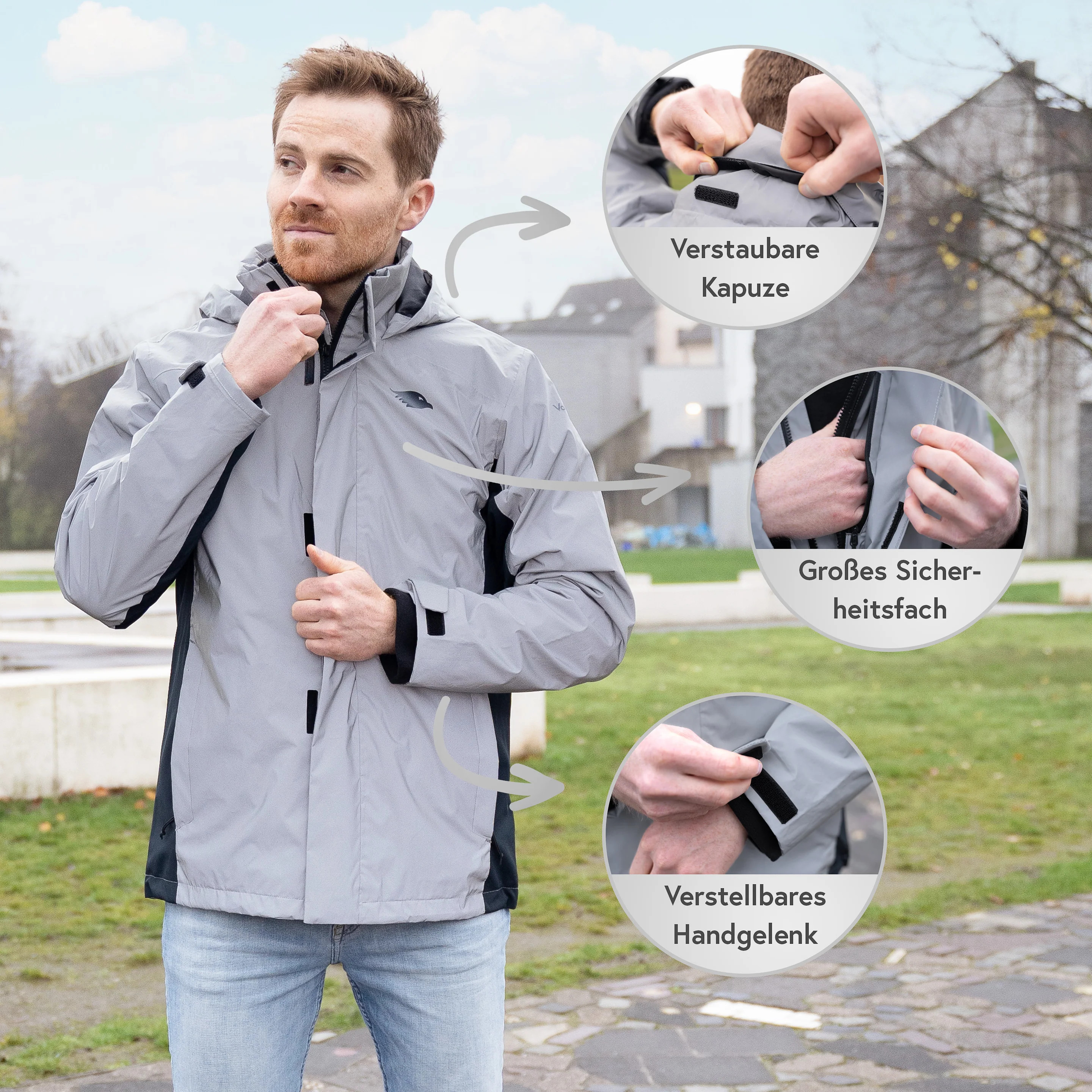 Valkental 3in1 Smart Jacket, Wasserdichte Jacke - mit Fleece, Herren, Reflective/Grau, M