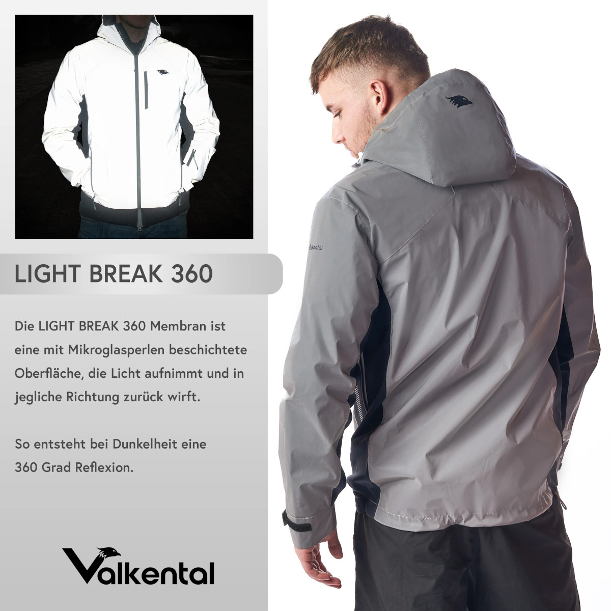 Valkental Reflektierende Funktionsjacke, Herren - Reflective Grey, XXL