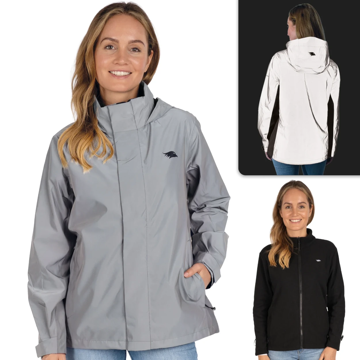 Valkental 3in1 Smart Jacket, Wasserdichte Jacke - mit Fleece, Damen, Reflective/Grau, 2XL