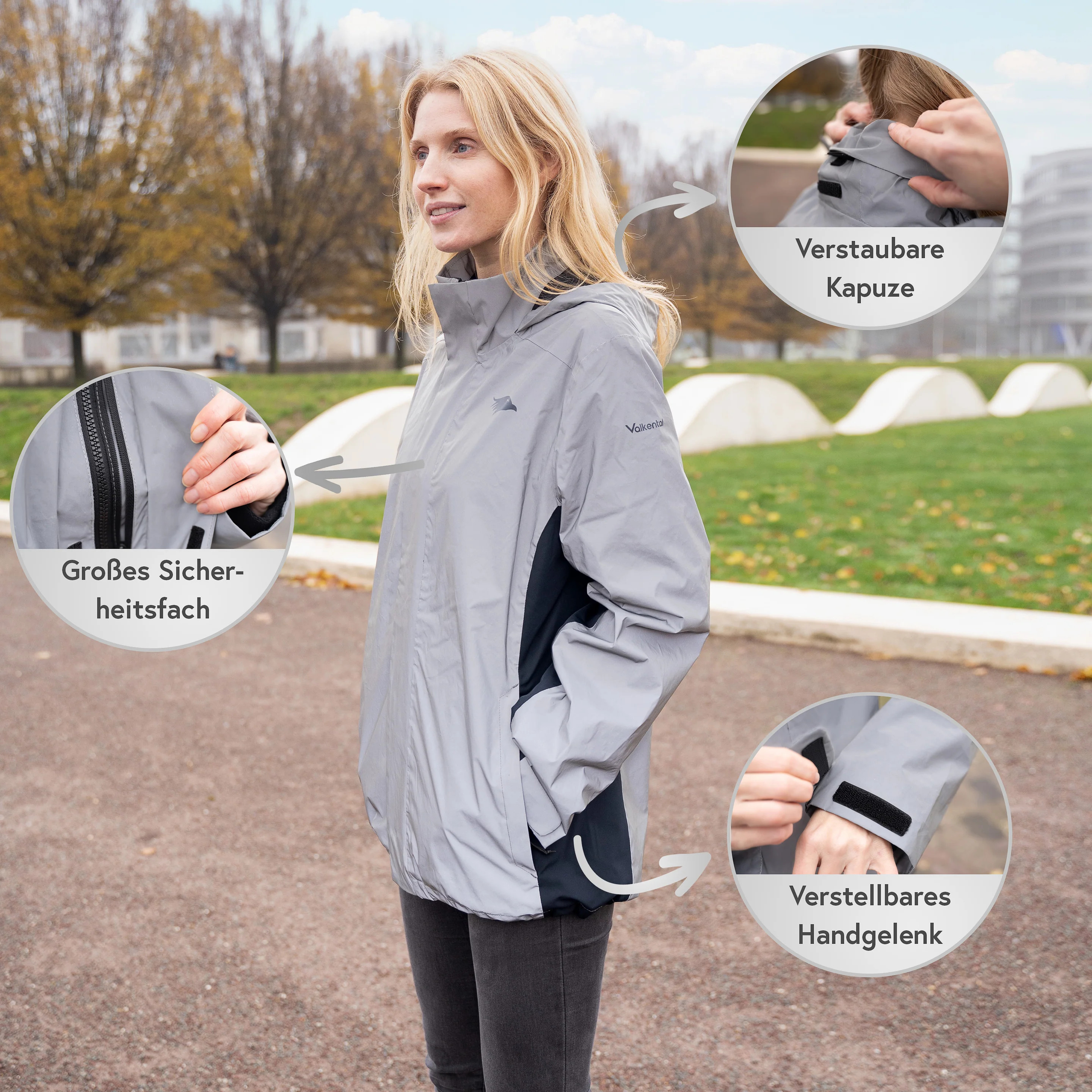 Valkental 3in1 Smart Jacket, Wasserdichte Jacke - mit Fleece, Damen, Reflective/Grau, XL