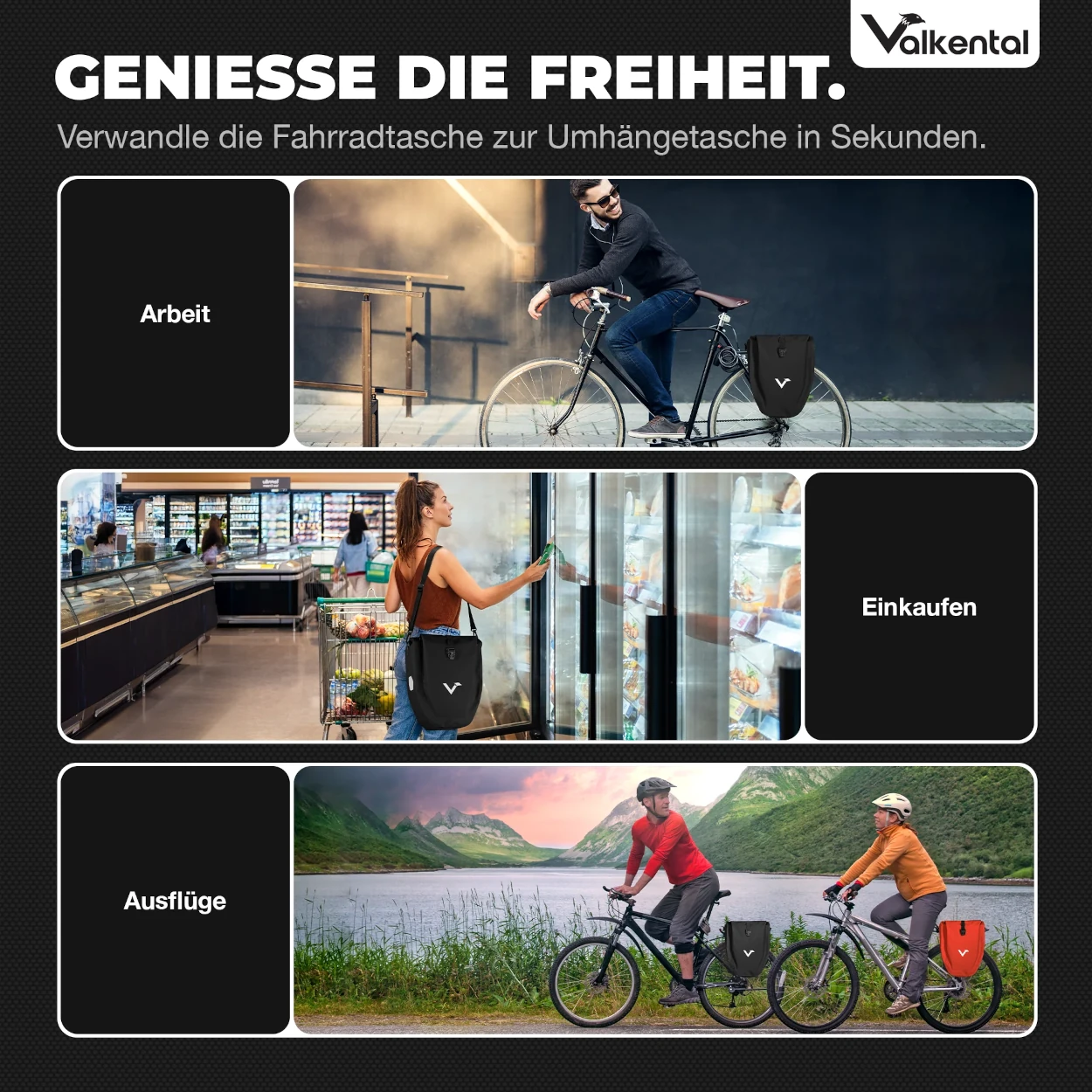 Valkental Bike Bag Gepäckträgertasche, Black - 32l Volumen
