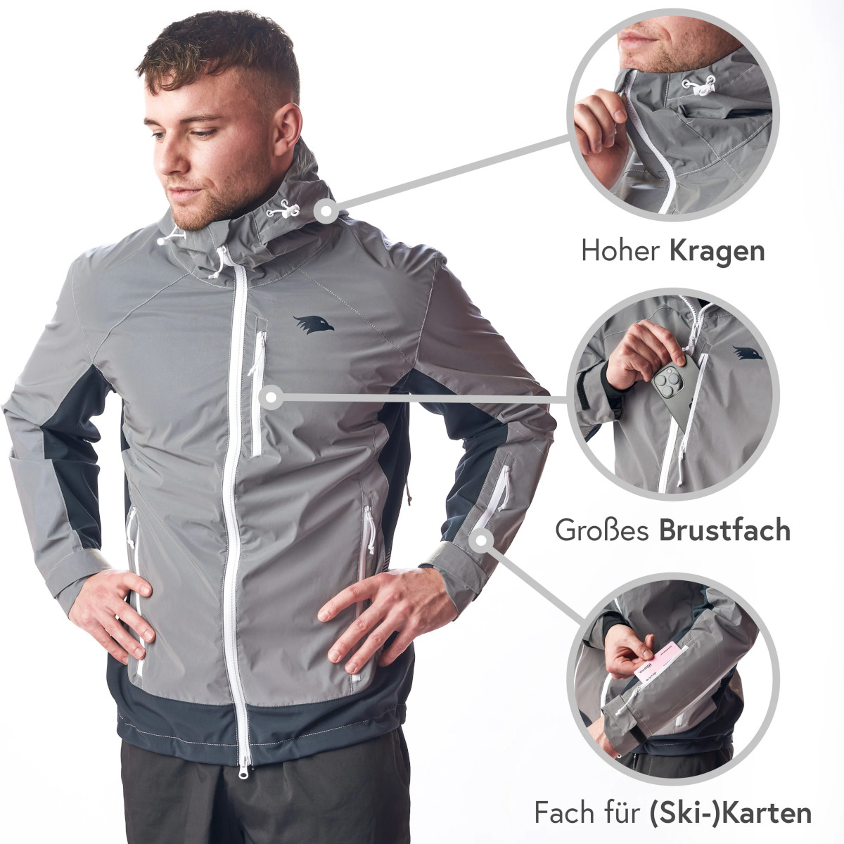 Valkental Reflektierende Funktionsjacke, Herren - Reflective Grey, XXL