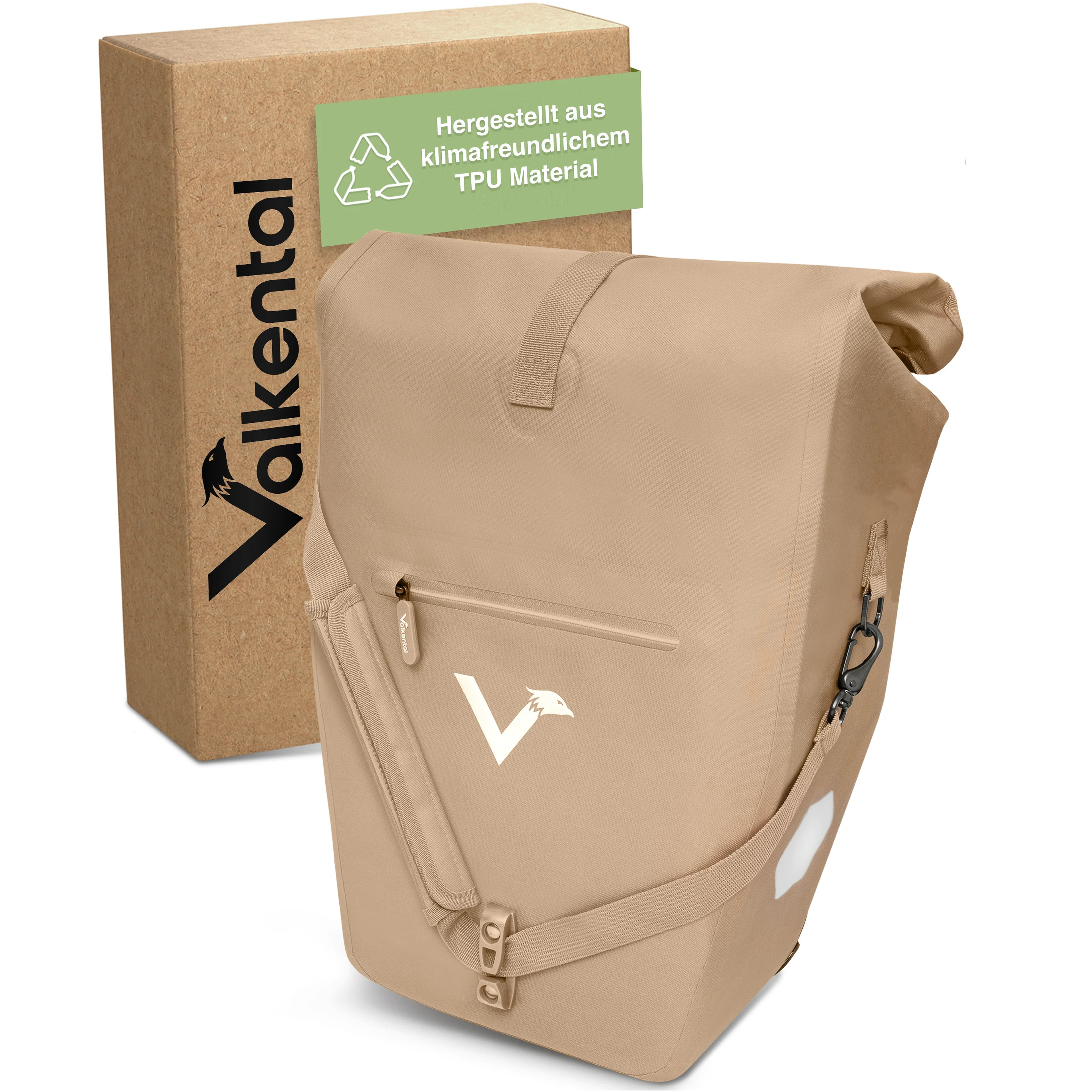 Valkental Bike Bag Urban Gepäckträgertasche - Sand, 22l - 28l Volumen, PVC-frei
