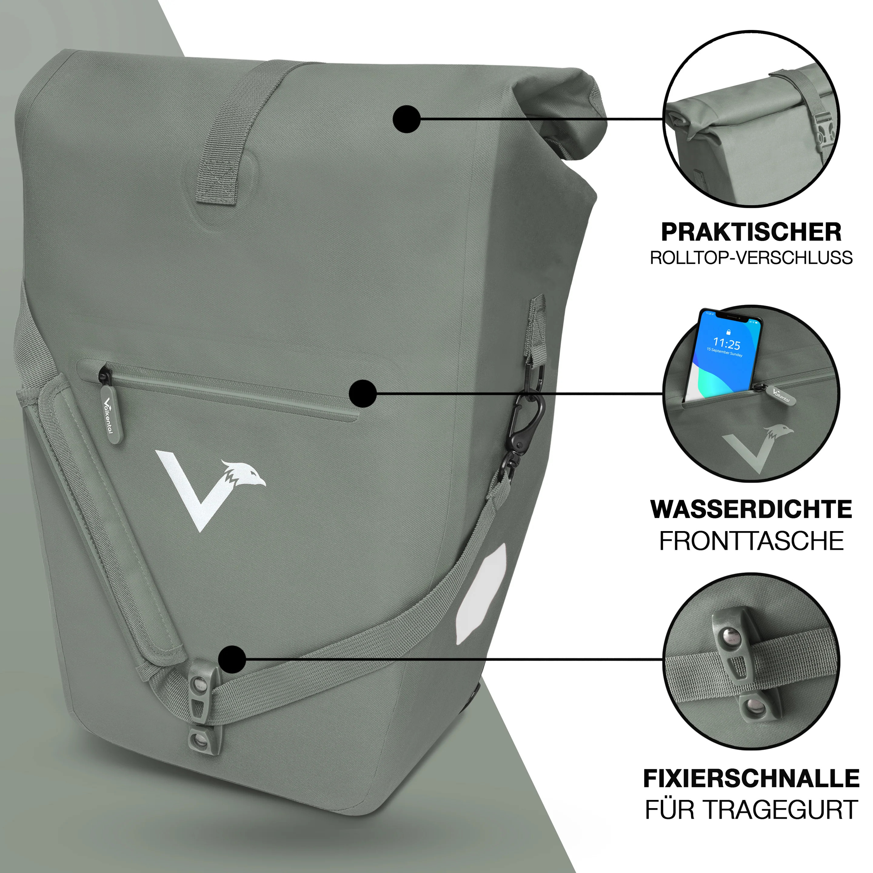 Valkental Bike Bag Urban Gepäckträgertasche - Seegras, 22l - 28l Volumen, PVC-frei